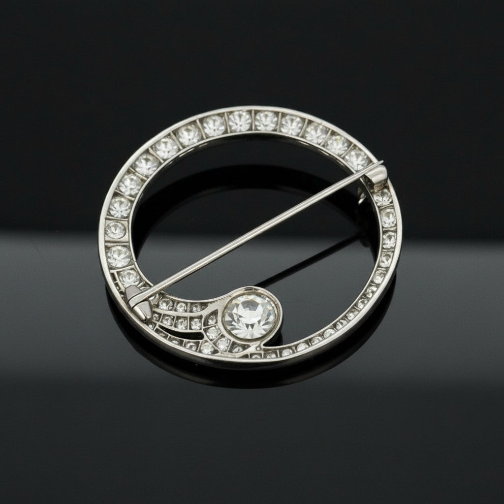 Art Deco Diamond Circle Platinum Brooch