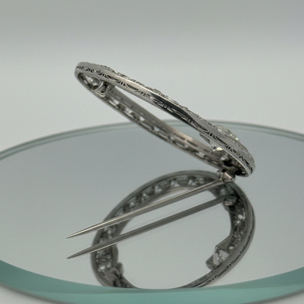 Art Deco Diamond Circle Platinum Brooch