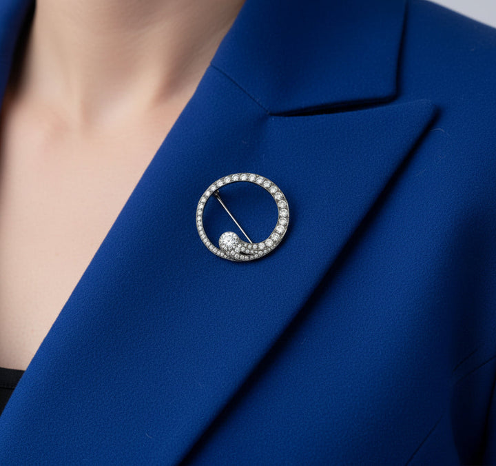 Art Deco Diamond Circle Platinum Brooch