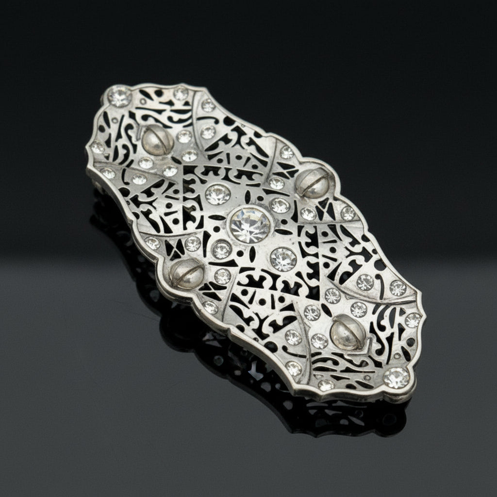 Art Deco Cultured Pearl and Diamond Platinum Brooch