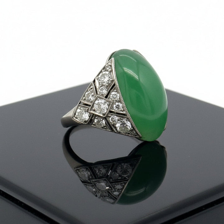 Art Deco Jade and Diamond Platinum Ring
