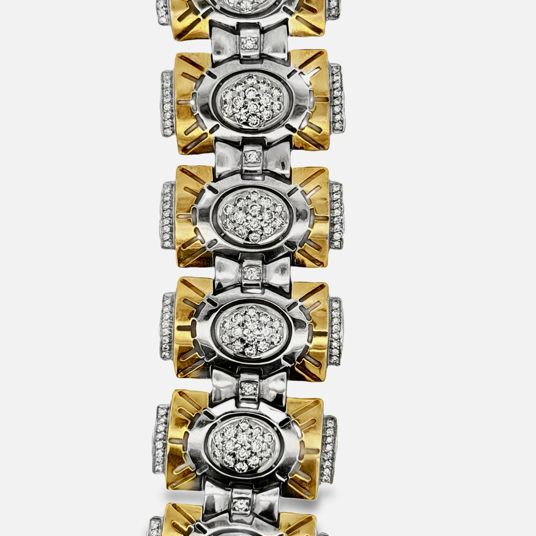 Modern Two Tone 18K Diamond Wide Bracelet