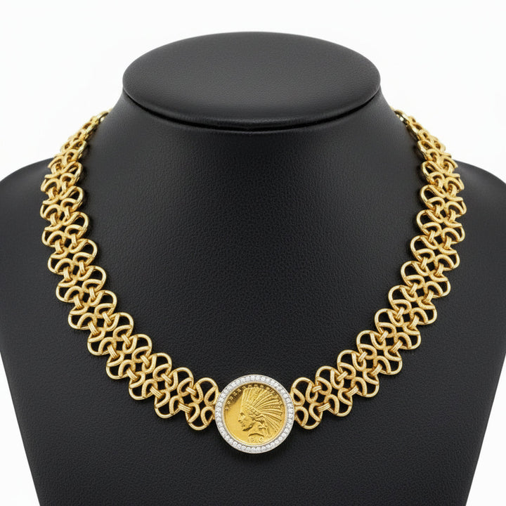 1910 Ten Dollar Coin and Diamond Link 14K Yellow/White Gold Necklace