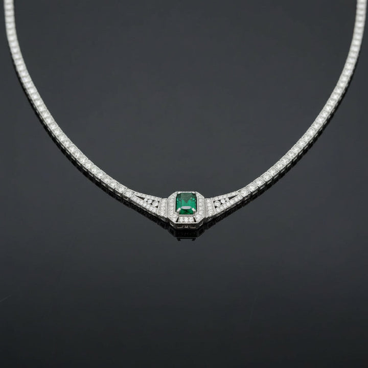 Columbian Emerald and Diamond 14K White Gold necklace