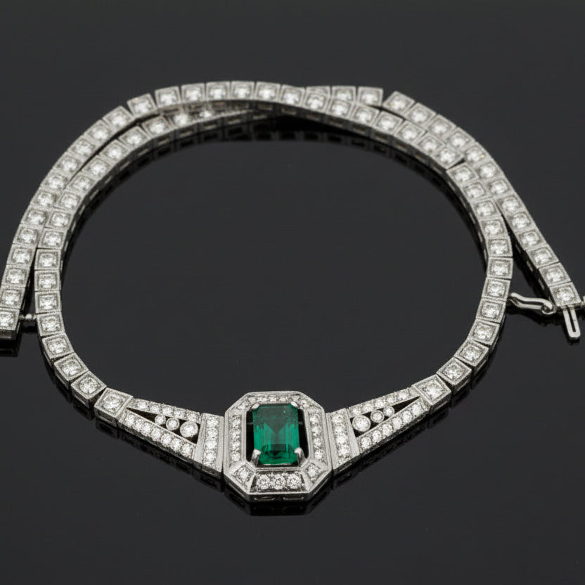 Columbian Emerald and Diamond 14K White Gold necklace