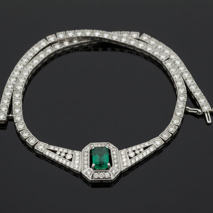 Columbian Emerald and Diamond 14K White Gold necklace