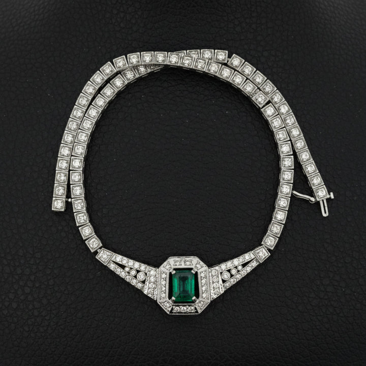 Columbian Emerald and Diamond 14K White Gold necklace
