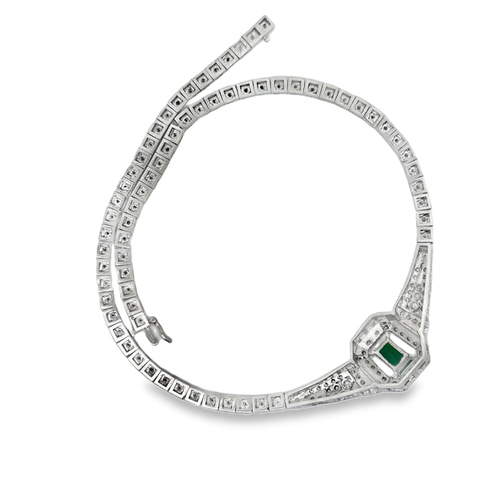 Columbian Emerald and Diamond 14K White Gold necklace