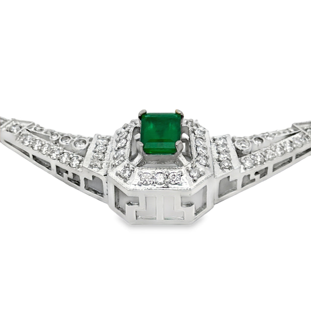 Columbian Emerald and Diamond 14K White Gold necklace