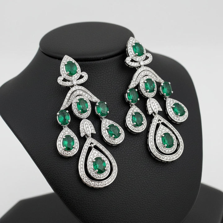 Estate Emerald and Diamond 18K White Gold Necklace and Earring Set