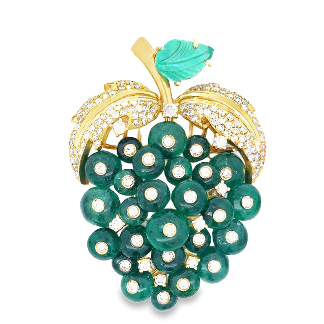 Italian Designer Giovane Emerald Diamond 18Kt White and Yellow Gold Earring and Brooch/Pendant Set