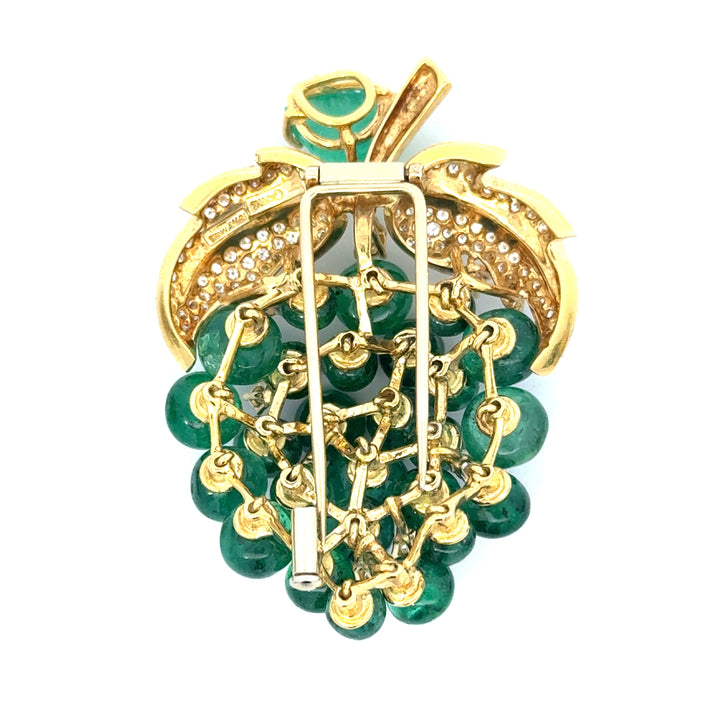 Italian Designer Giovane Emerald Diamond 18Kt White and Yellow Gold Earring and Brooch/Pendant Set