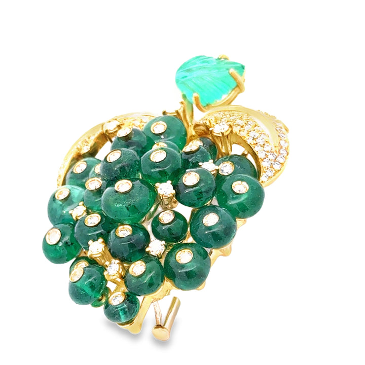 Italian Designer Giovane Emerald Diamond 18Kt White and Yellow Gold Earring and Brooch/Pendant Set