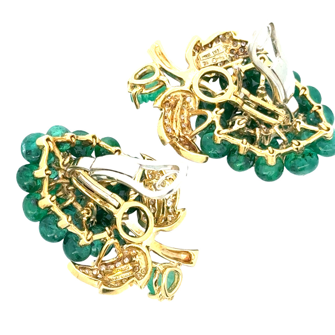 Italian Designer Giovane Emerald Diamond 18Kt White and Yellow Gold Earring and Brooch/Pendant Set