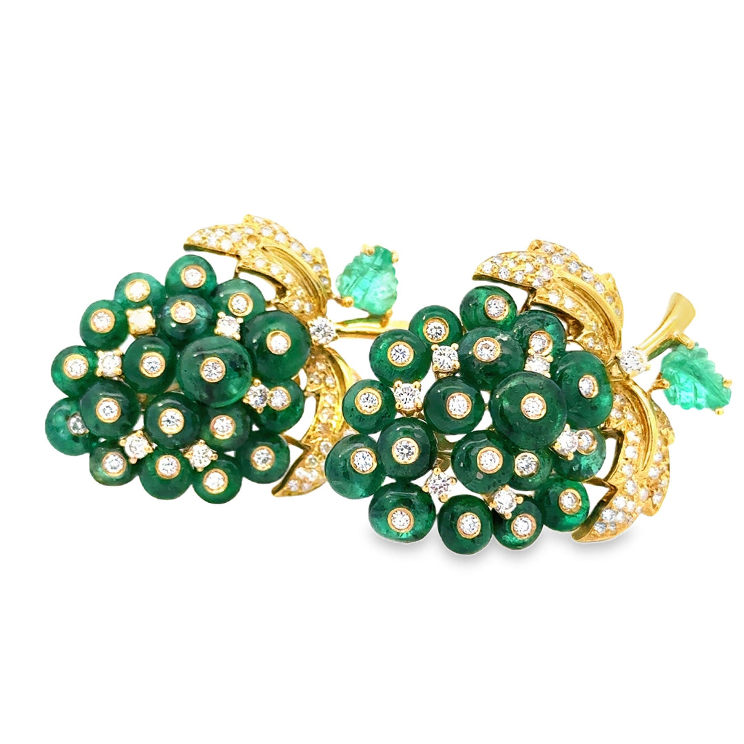 Italian Designer Giovane Emerald Diamond 18Kt White and Yellow Gold Earring and Brooch/Pendant Set