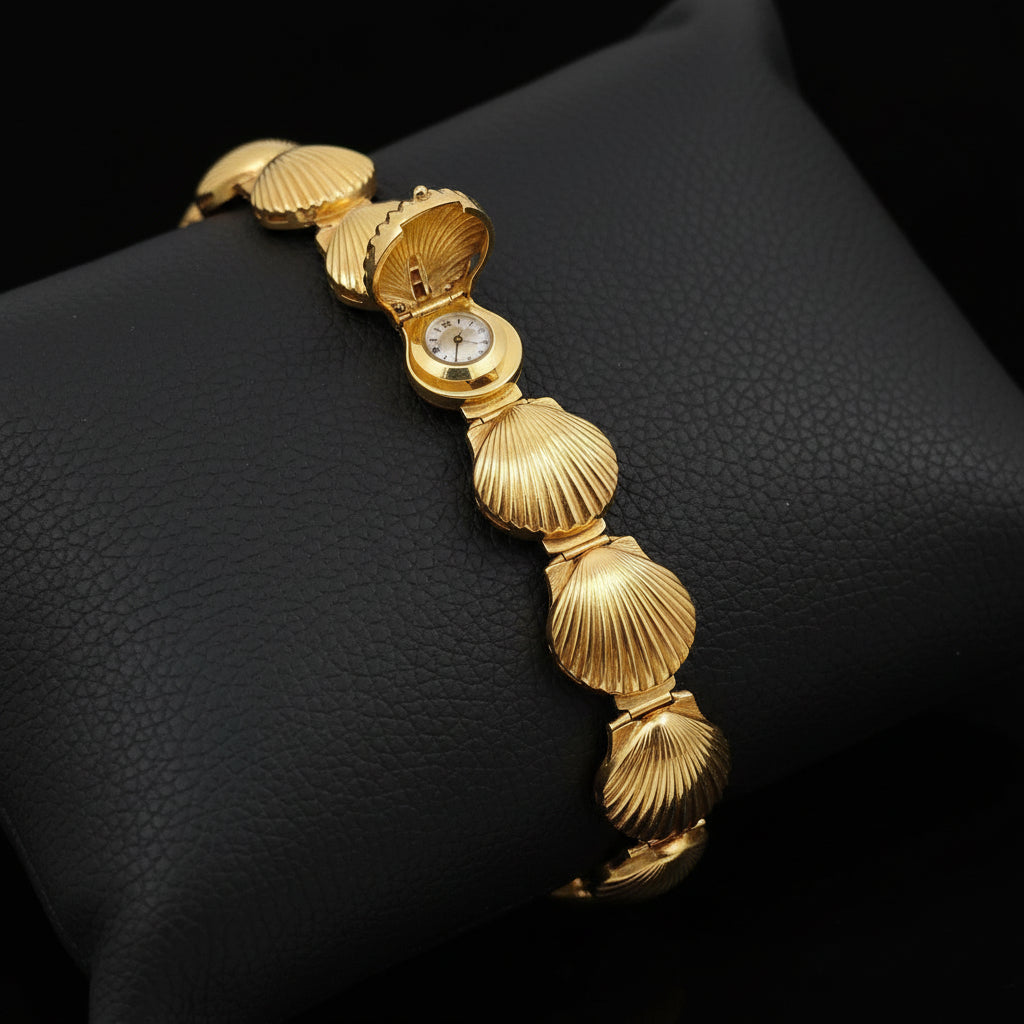 Retro 1940's Clam Watch and Diamond, Ruby Locket Bracelet.