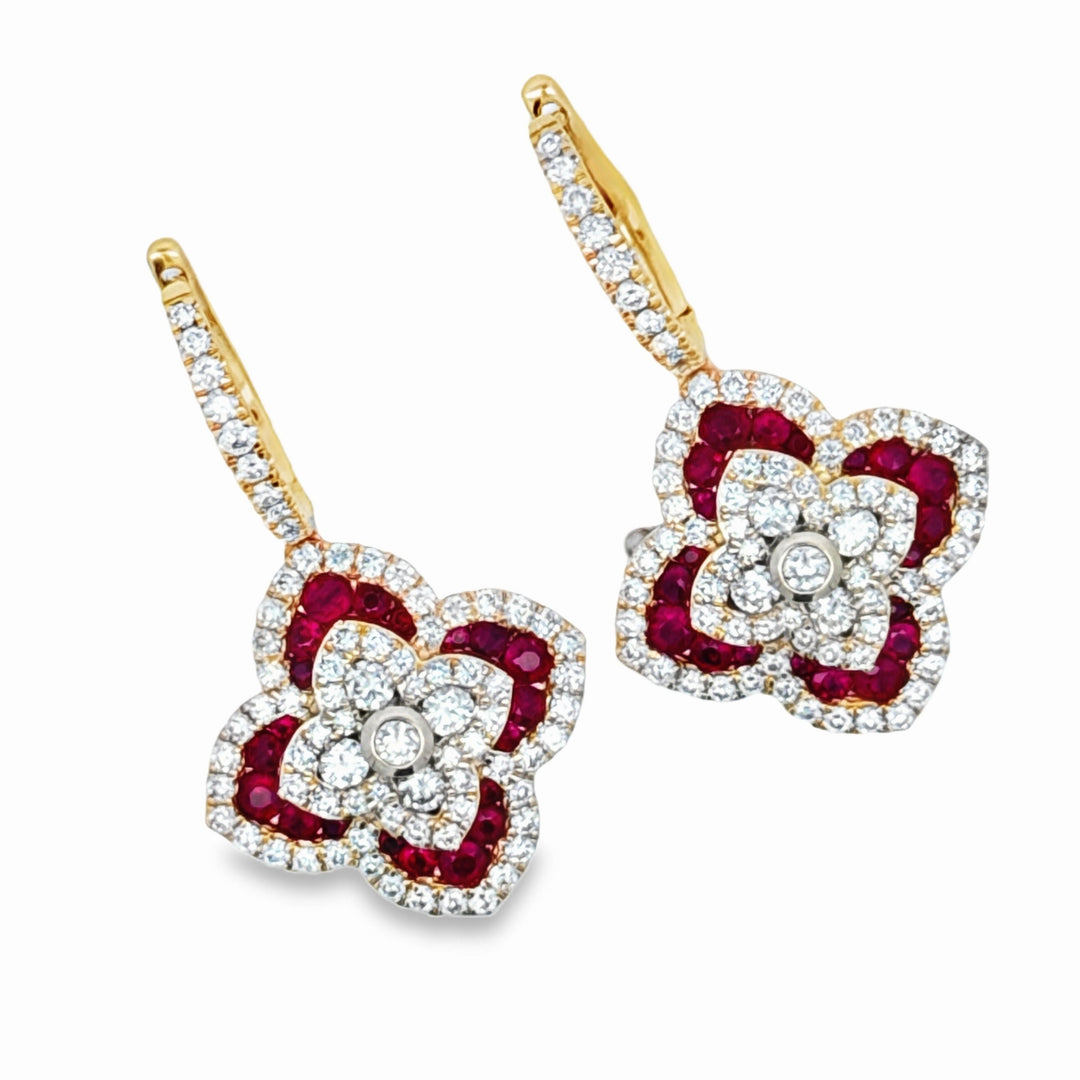 Fine Ruby and Diamond 14K Yellow Gold Dangle Earring