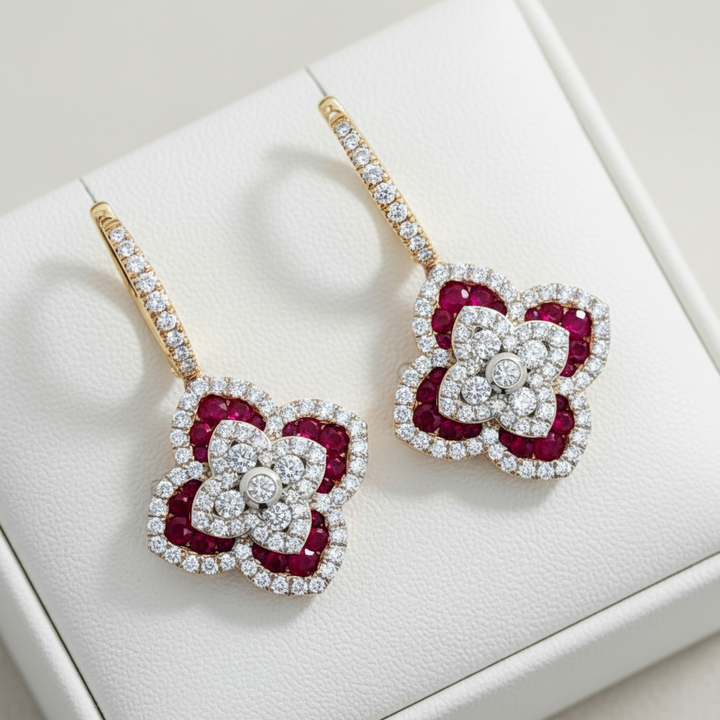 Fine Ruby and Diamond 14K Yellow Gold Dangle Earring