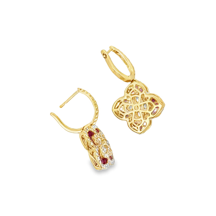 Fine Ruby and Diamond 14K Yellow Gold Dangle Earring