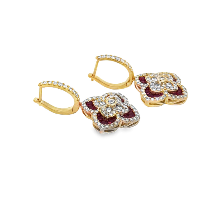 Fine Ruby and Diamond 14K Yellow Gold Dangle Earring