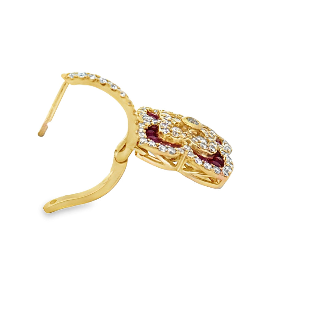 Fine Ruby and Diamond 14K Yellow Gold Dangle Earring