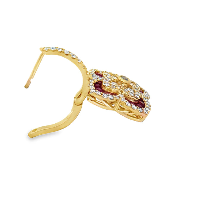 Fine Ruby and Diamond 14K Yellow Gold Dangle Earring