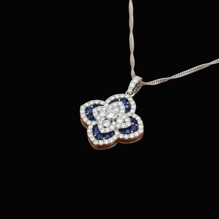 Sapphire and Diamond 14Kt White Gold Necklace