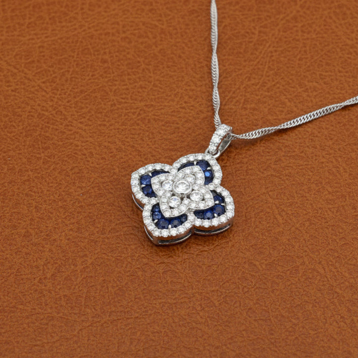 Sapphire and Diamond 14Kt White Gold Necklace