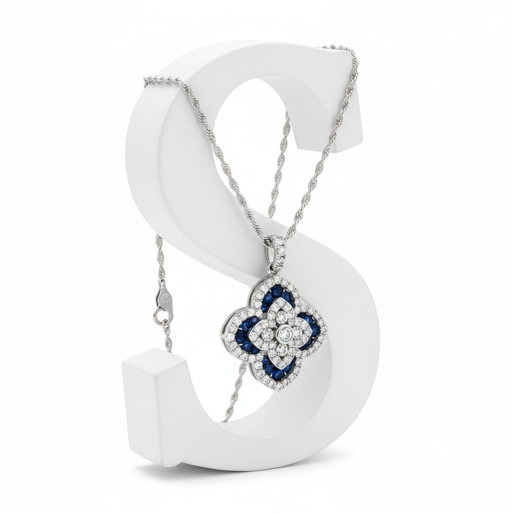 Sapphire and Diamond 14Kt White Gold Necklace