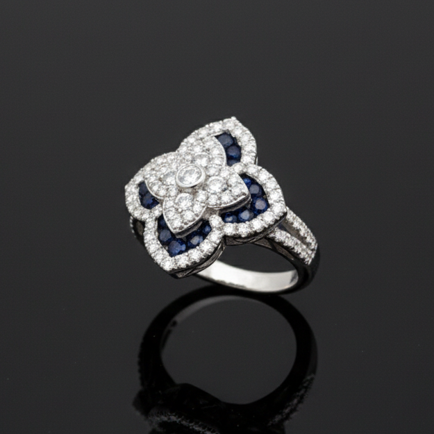 Sapphire and Diamond 14K White Gold Ring