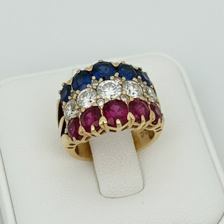 Circa 1890 French Estate No Heat Burma Ruby, No Heat Burma Sapphire and Diamond Ring