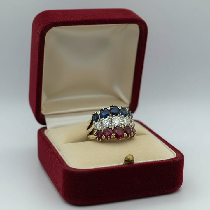 Circa 1890 French Estate No Heat Burma Ruby, No Heat Burma Sapphire and Diamond Ring
