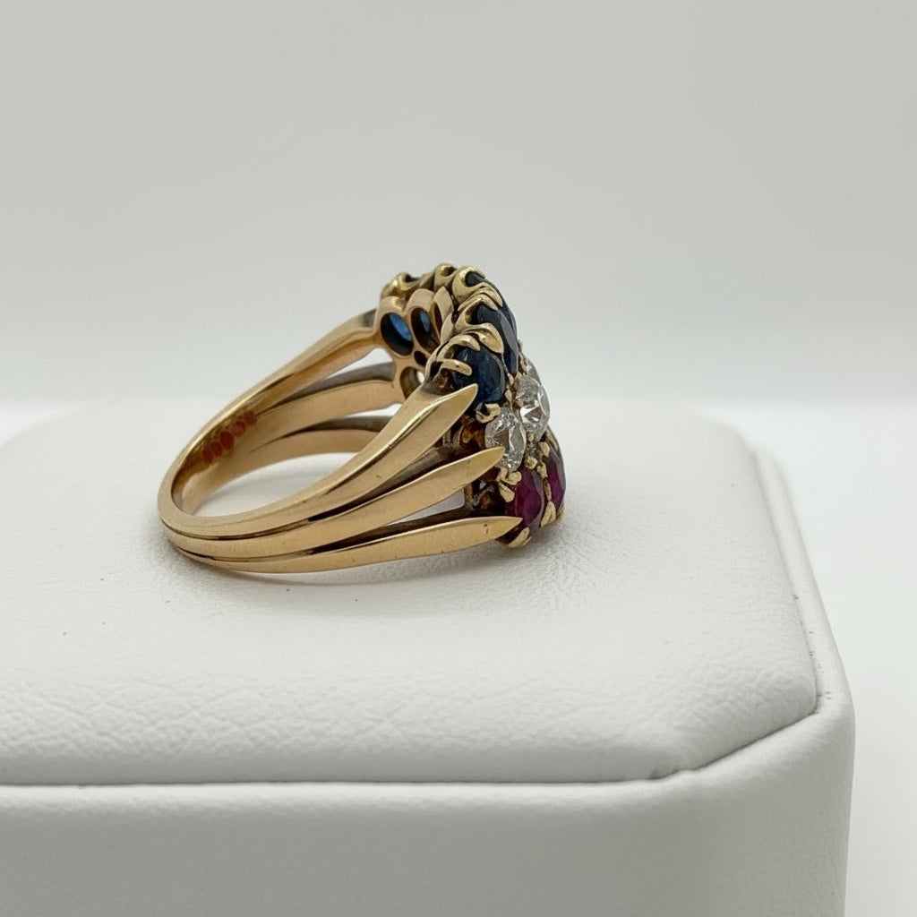 Circa 1890 French Estate No Heat Burma Ruby, No Heat Burma Sapphire and Diamond Ring