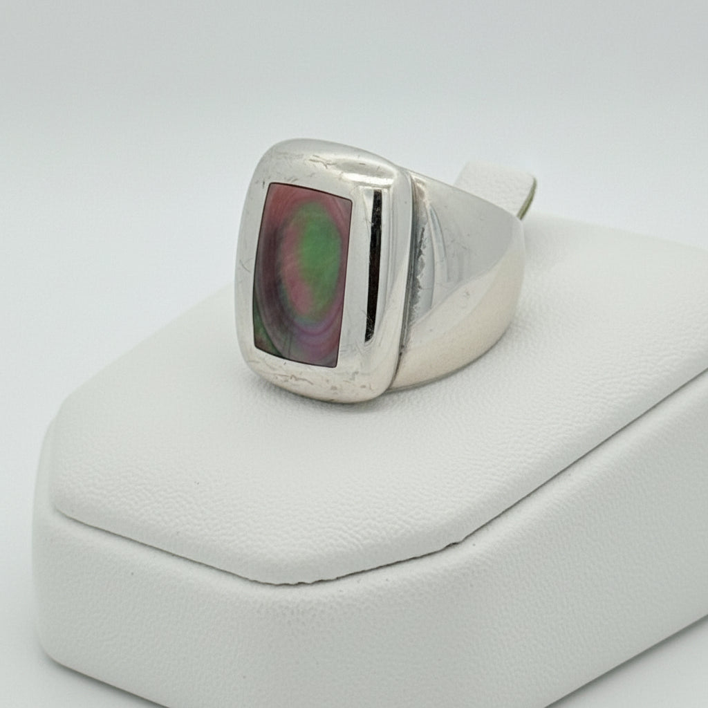 Van Cleef & Arpels Babylon Gray Inlay Mother of Pearl 18K White Gold Ring