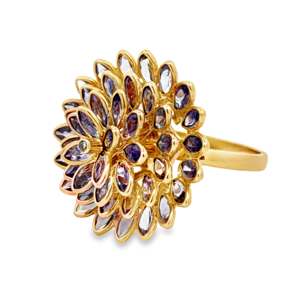 Tanzanite and Diamond Flower 14K Yellow Gold Ring