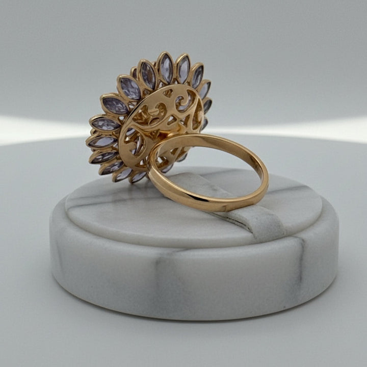 Tanzanite and Diamond Flower 14K Yellow Gold Ring