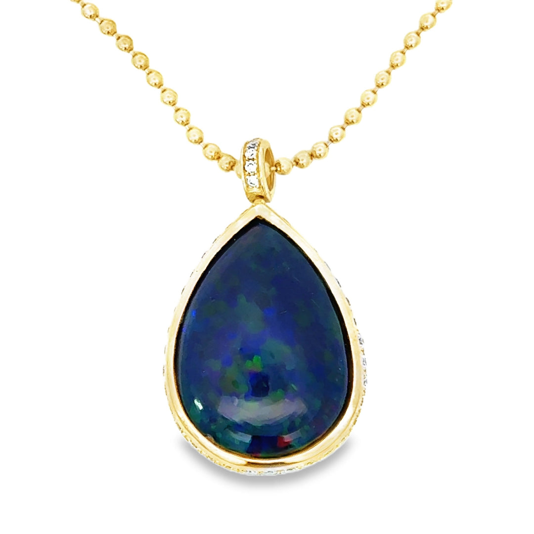 Custom Made Opal and Diamond 14K Yellow Gold Necklace