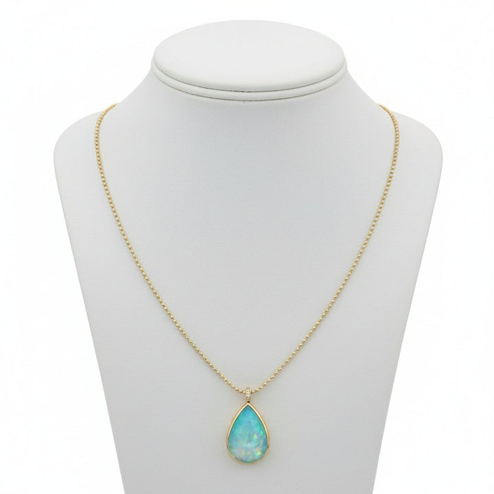 Custom Made Opal and Diamond 14K Yellow Gold Necklace