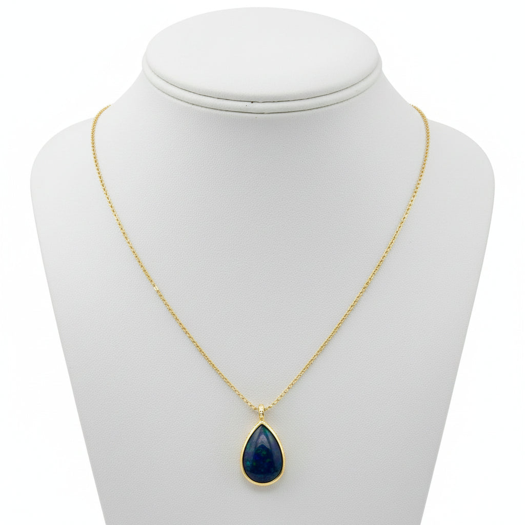 Custom Made Opal and Diamond 14K Yellow Gold Necklace