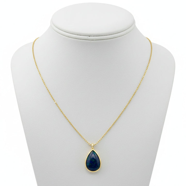 Custom Made Opal and Diamond 14K Yellow Gold Necklace