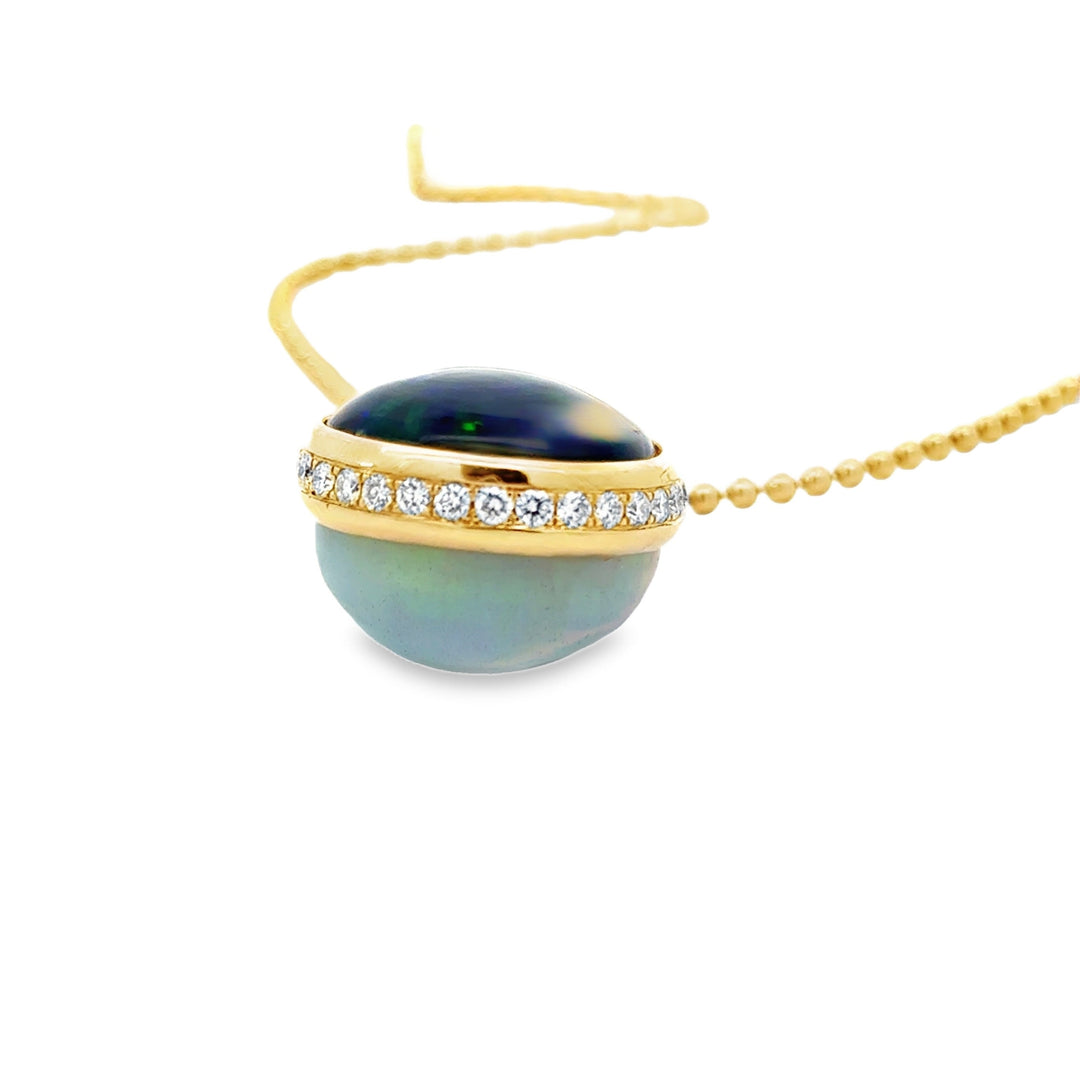 Custom Made Opal and Diamond 14K Yellow Gold Necklace