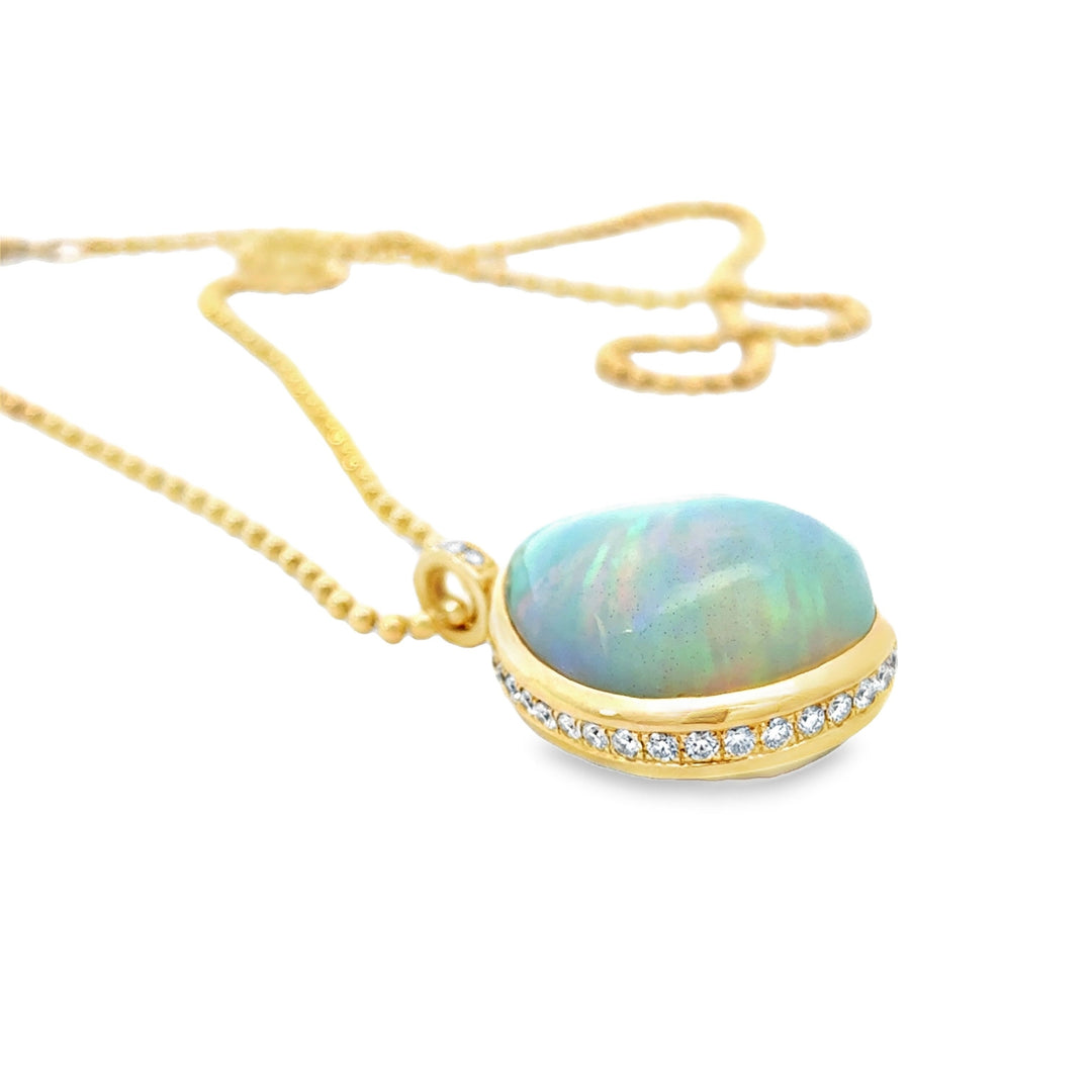 Custom Made Opal and Diamond 14K Yellow Gold Necklace