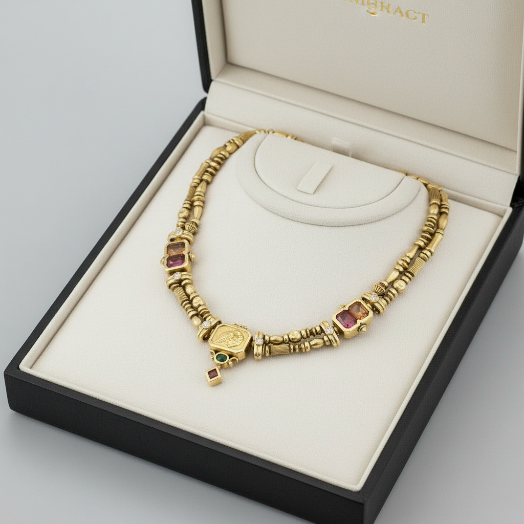 Designer Seidengang Diamond Citrine, Tourmaline 18Kt Yelllow Gold Necklace