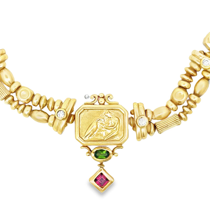 Designer Seidengang Diamond Citrine, Tourmaline 18Kt Yelllow Gold Necklace