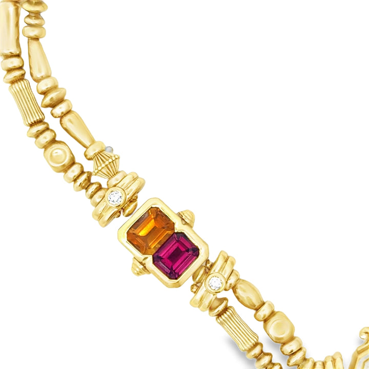 Designer Seidengang Diamond Citrine, Tourmaline 18Kt Yelllow Gold Necklace
