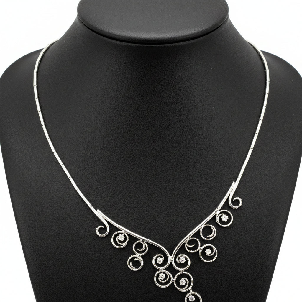 Italian Swirl 12.65cttw Diamond 18K White Gold Necklace