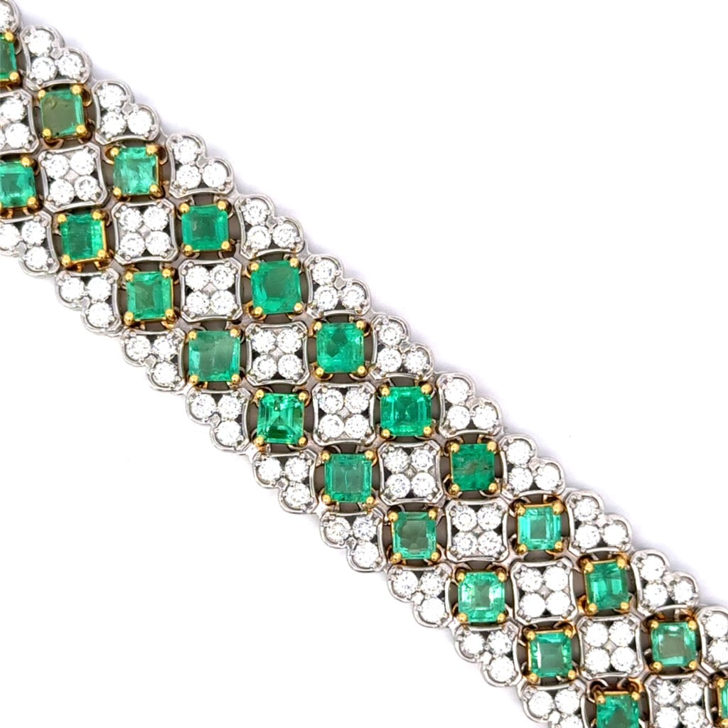 Designer Emerald and Diamond 18K Yellow and White Gold Bracelet