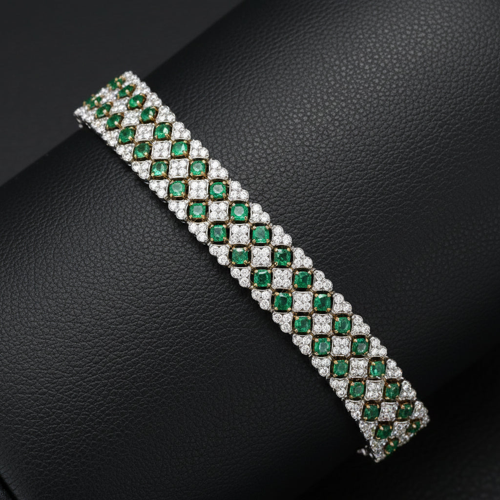Designer Emerald and Diamond 18K Yellow and White Gold Bracelet