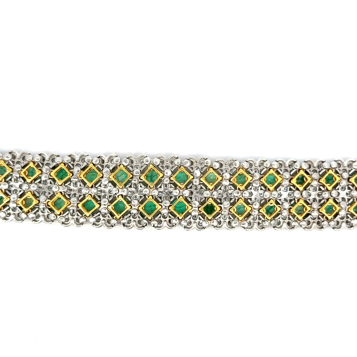 Designer Emerald and Diamond 18K Yellow and White Gold Bracelet