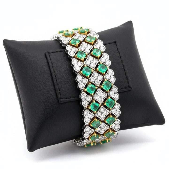 Designer Emerald and Diamond 18K Yellow and White Gold Bracelet
